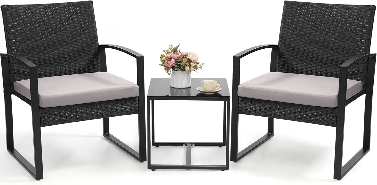Special Murago Outdoor 3-Piece Wicker Bistro Set, Patio Conversation Set, 2 chairs with Coffee Table - Image 4