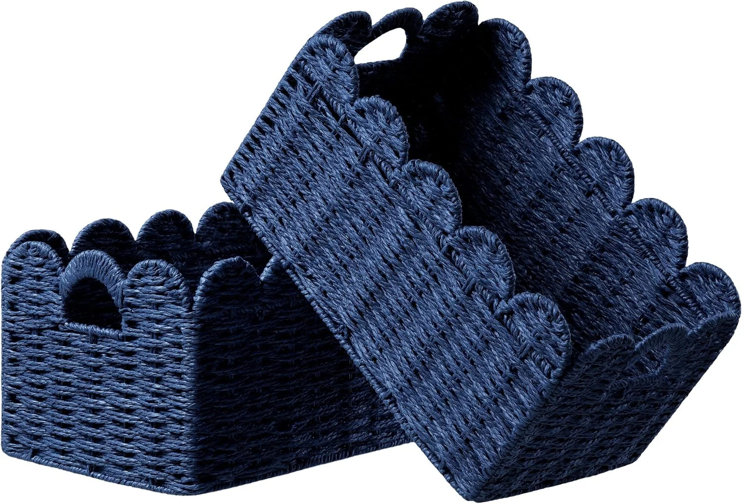 Special 2 Pack Scalloped Edge Basket, Wicker Storage Baskets for Shelves, Hand-woven Rattan Baskets with Built-in Handles - Image 4