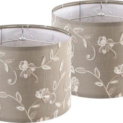 Alternative view of Special Fabric Drum Lamp Shade with Embroidered Leaf Trim 13 Top x 13 Bottom x 10 High (Spider) Set of 2 Medium Lamp