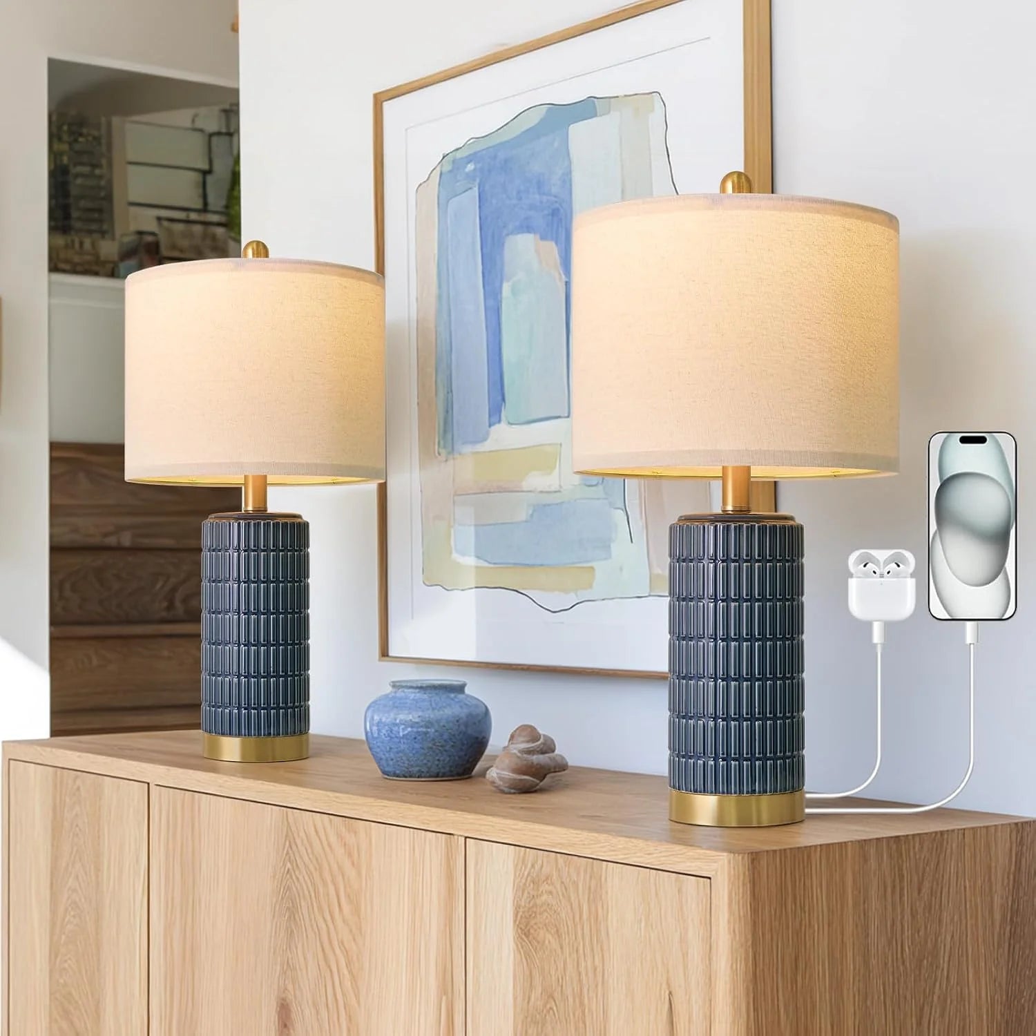 Special PoKat 20.75" Small Modern Ceramic Table Lamps Set of 2 - Image 11
