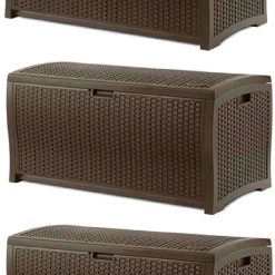 Special Suncast Outdoor Storage Box " 73 Gallon Mocha Brown Deck Box for Patio, weather-resistant Outdoor Storage Bench