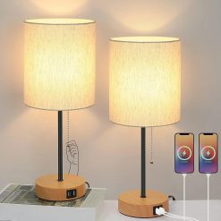 Special 17.3" Table Lamps Set of 2 with 2 USB & AC Outlet, Pull Chain