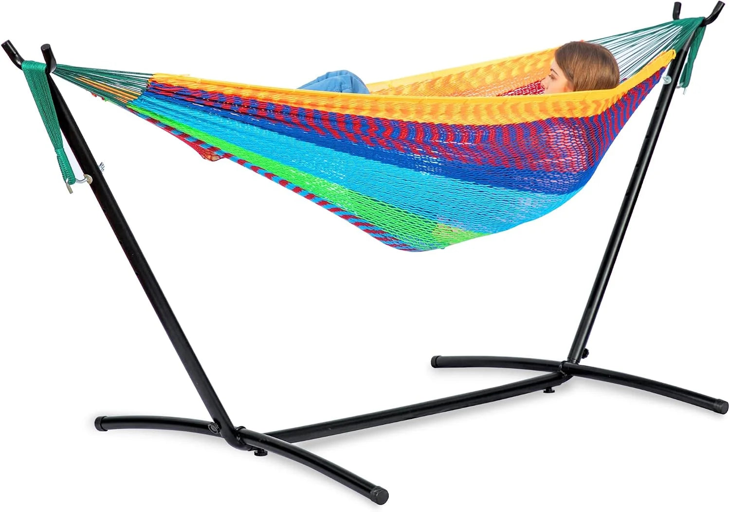 Special Double Hammock with Stand for Outside, Heavy-Duty, Portable (Coffee) - Image 13