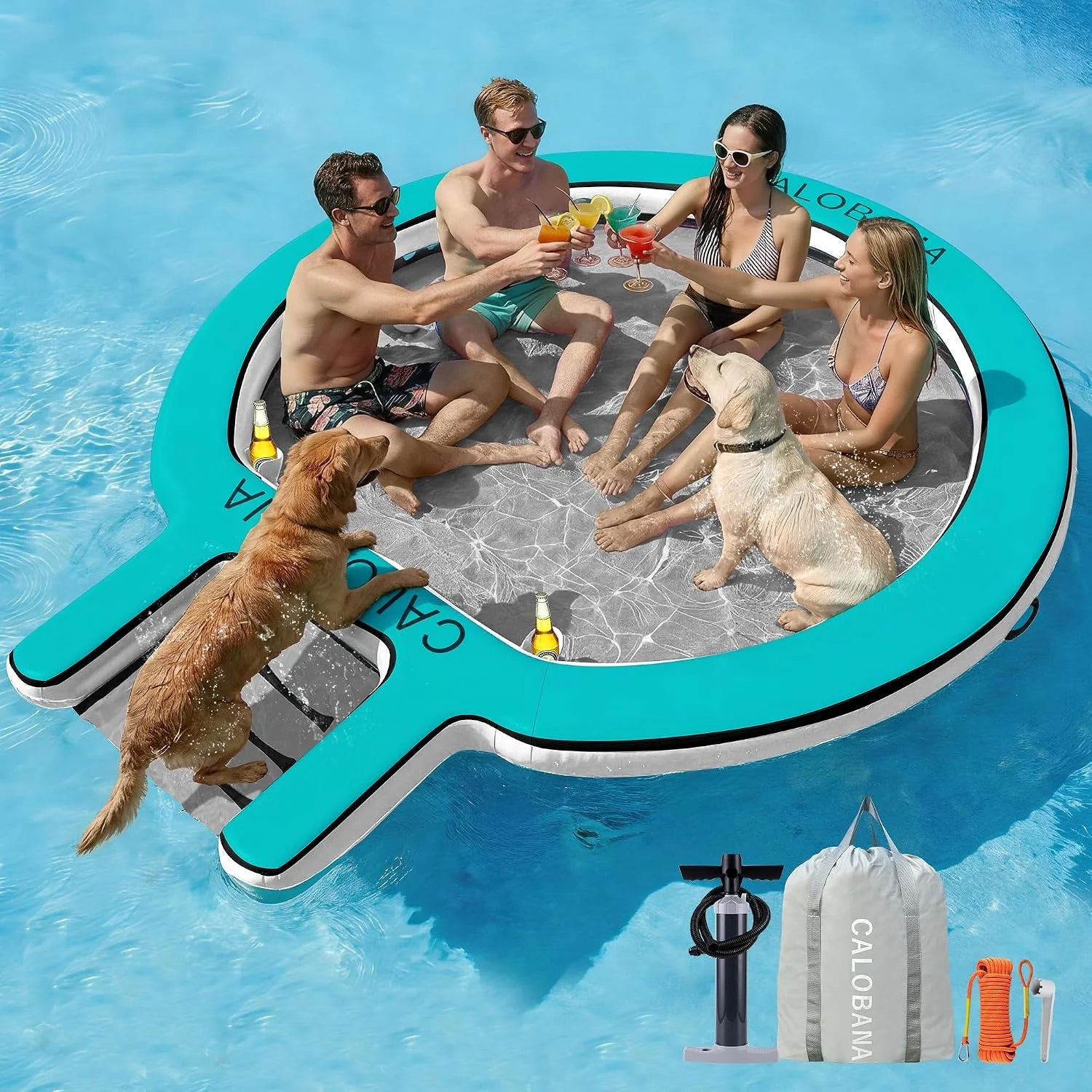Special CALOBANA Water Hammock with Dog Boat Ramp, Inflatable Round Floating Ring for Adults Pets Heavy Duty Floating Dock - Image 7