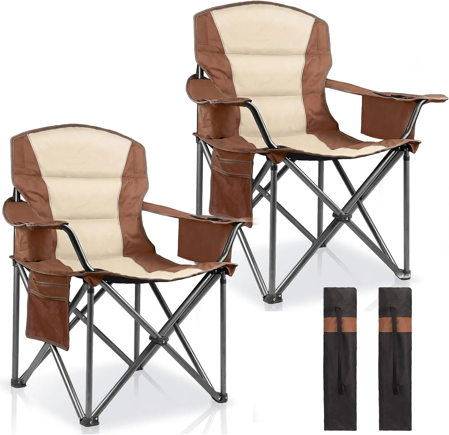 Special 2 Pack Padded Oversized Camping Chairs for Adults, Heavy Duty Support 400 Lbs, Folding Portable Lawn Chair - Image 7