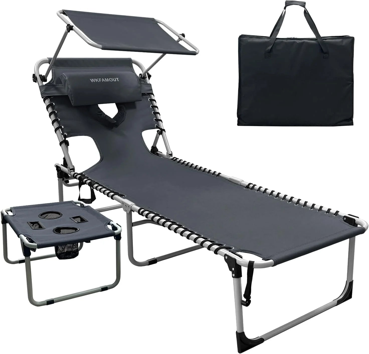 Special Outdoor Tanning Chair with Sun Canopy Shade & Face Hole, Folding Lounge Chair with Beach Table and Carry Bag - Image 3