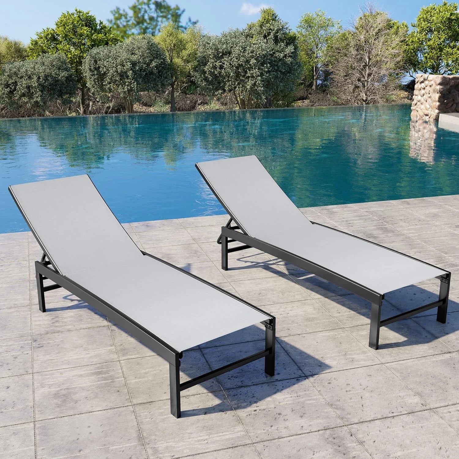 Special Products Lounge Chair Outdoor Set of 2, Metal Pool Chaise Lounge Chairs, Adjustable Five-Position Tanning - Image 7
