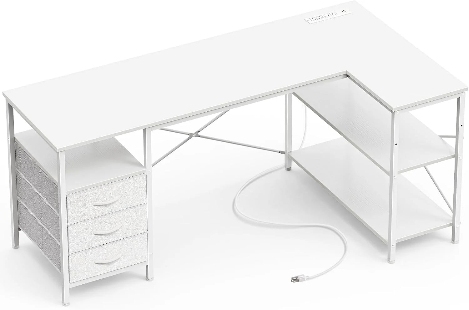 Special L Shaped Office Desk with Power Outlets, 47 Inch Computer Desk with 3 Drawers - Image 5