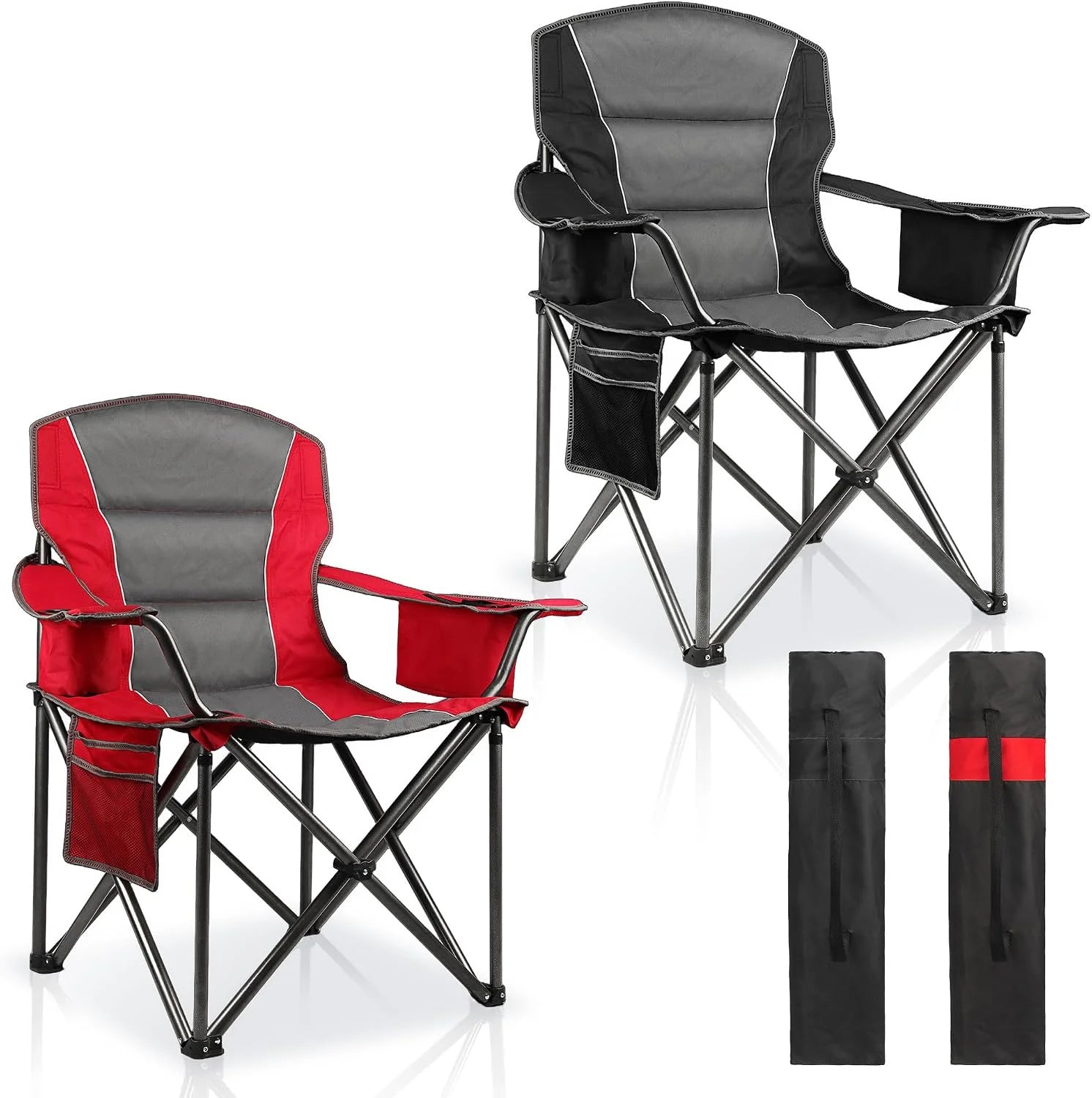 Special 2 Pack Padded Oversized Camping Chairs for Adults, Heavy Duty Support 400 Lbs, Folding Portable Lawn Chair - Image 5