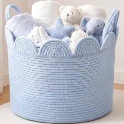 Special Woven Basket Brown, 16 L X 16 W X 14 H, Large Storage for Blankets Toys Laundry, Cotton Rope Scalloped Edge