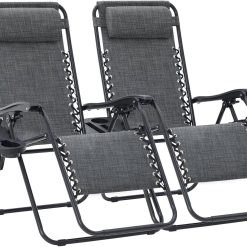 Special JEAREY Zero Gravity Lounge Chairs Set of 2, Adjustable Steel Mesh Recliners with Pillows and Cup Holder Trays for Patio