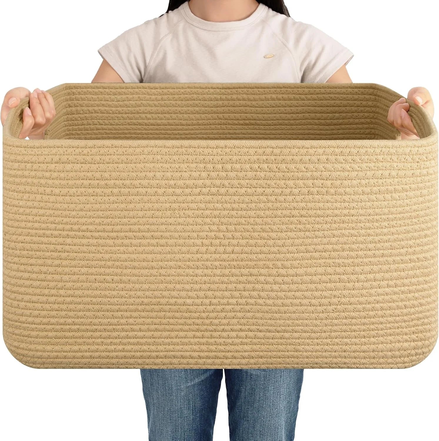 Special Large Blanket Basket, Storage Baskets with Handle, Rectangle Woven Cotton Rope Basket, Toy Organizer Bins, 22 x - Image 17