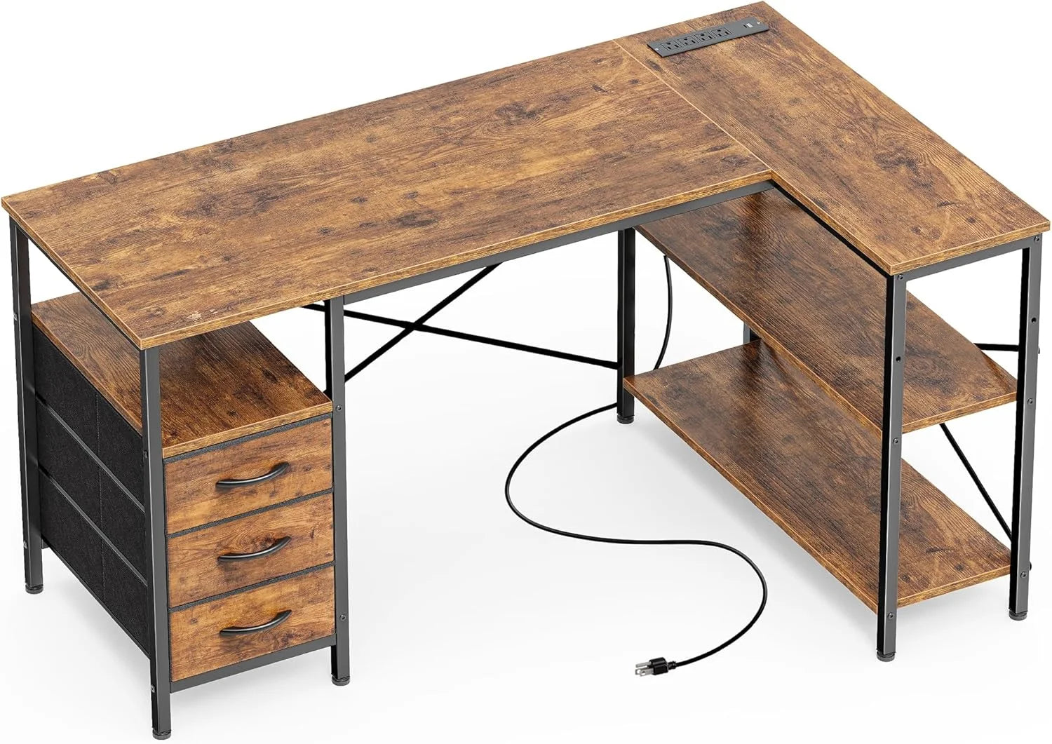 Special L Shaped Office Desk with Power Outlets, 47 Inch Computer Desk with 3 Drawers - Image 10