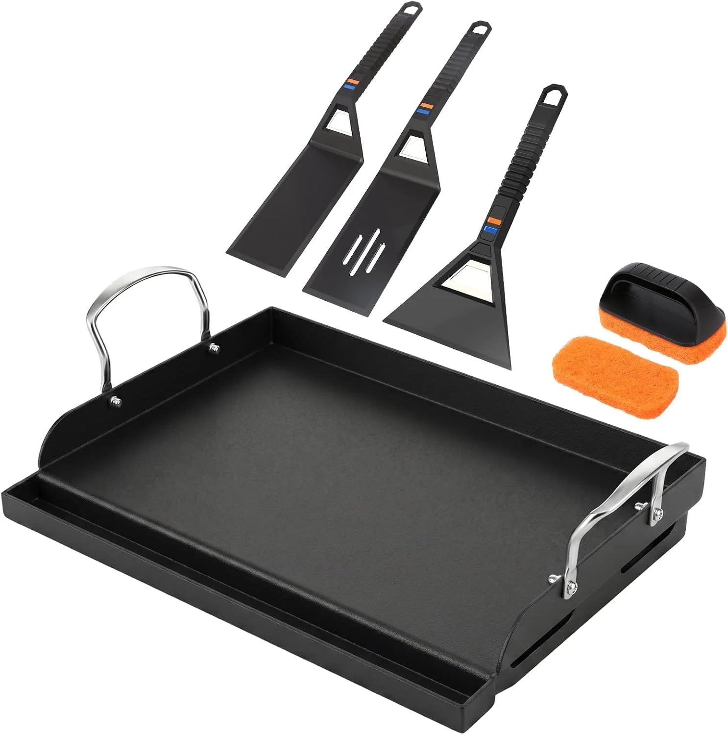 Special 25 x 16 Pre-Seasoned Nonstick Cast Iron Griddle for Gas & Charcoal Grills, Universal Flat Top with Grease Groove - Image 3