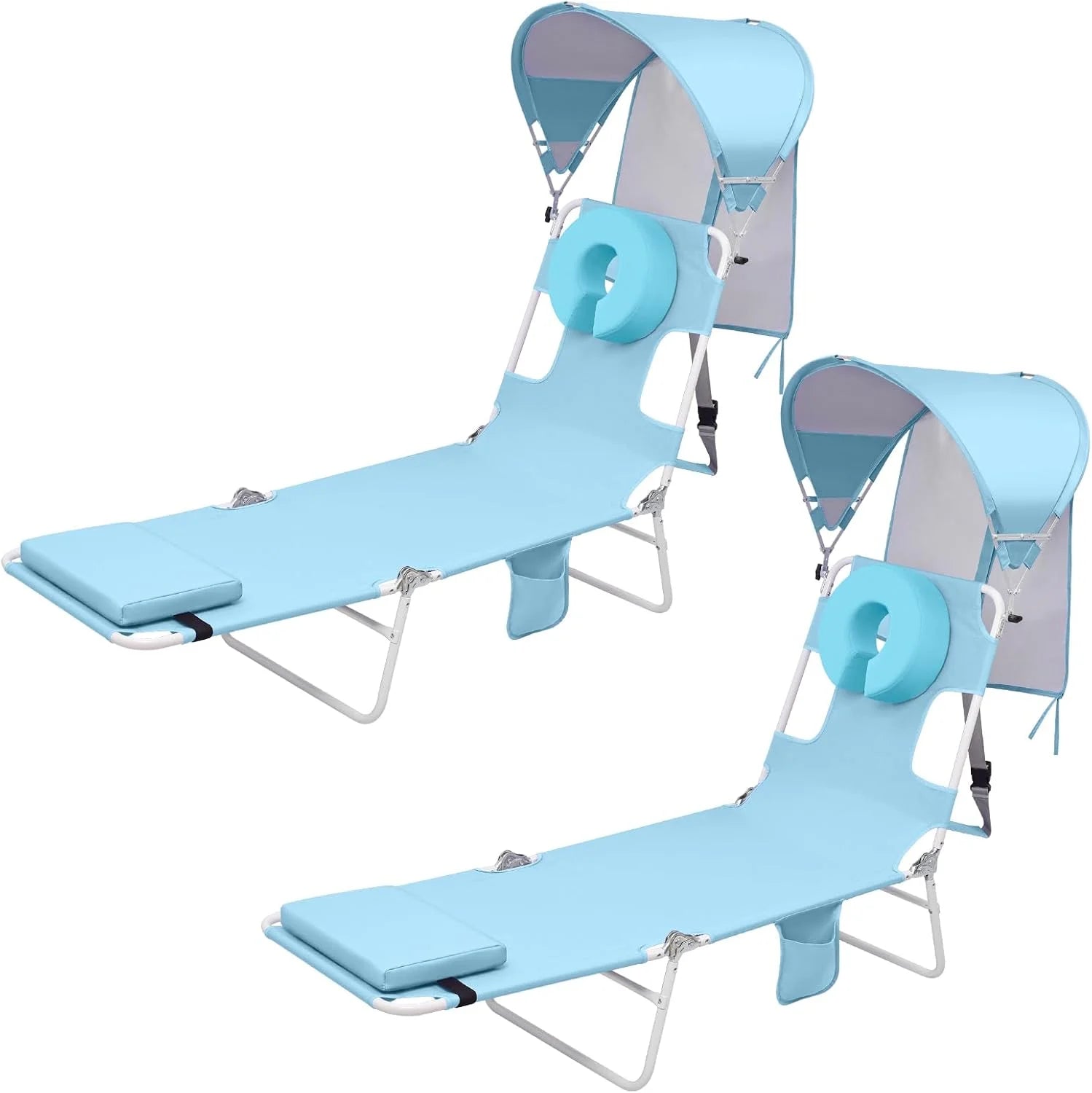Special Beach Tanning Lounge Chair with Canopy Shade Face Hole Padded Adjustable Washable, 6 Position Layout Chair - Image 11