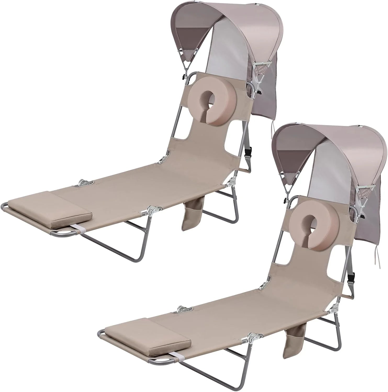 Special Beach Tanning Lounge Chair with Canopy Shade Face Hole Padded Adjustable Washable, 6 Position Layout Chair - Image 4