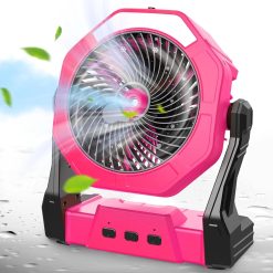 Special Ausic Portable Misting Fan, Outdoor Rechargeable Fan, LED Light, Hook, 35H