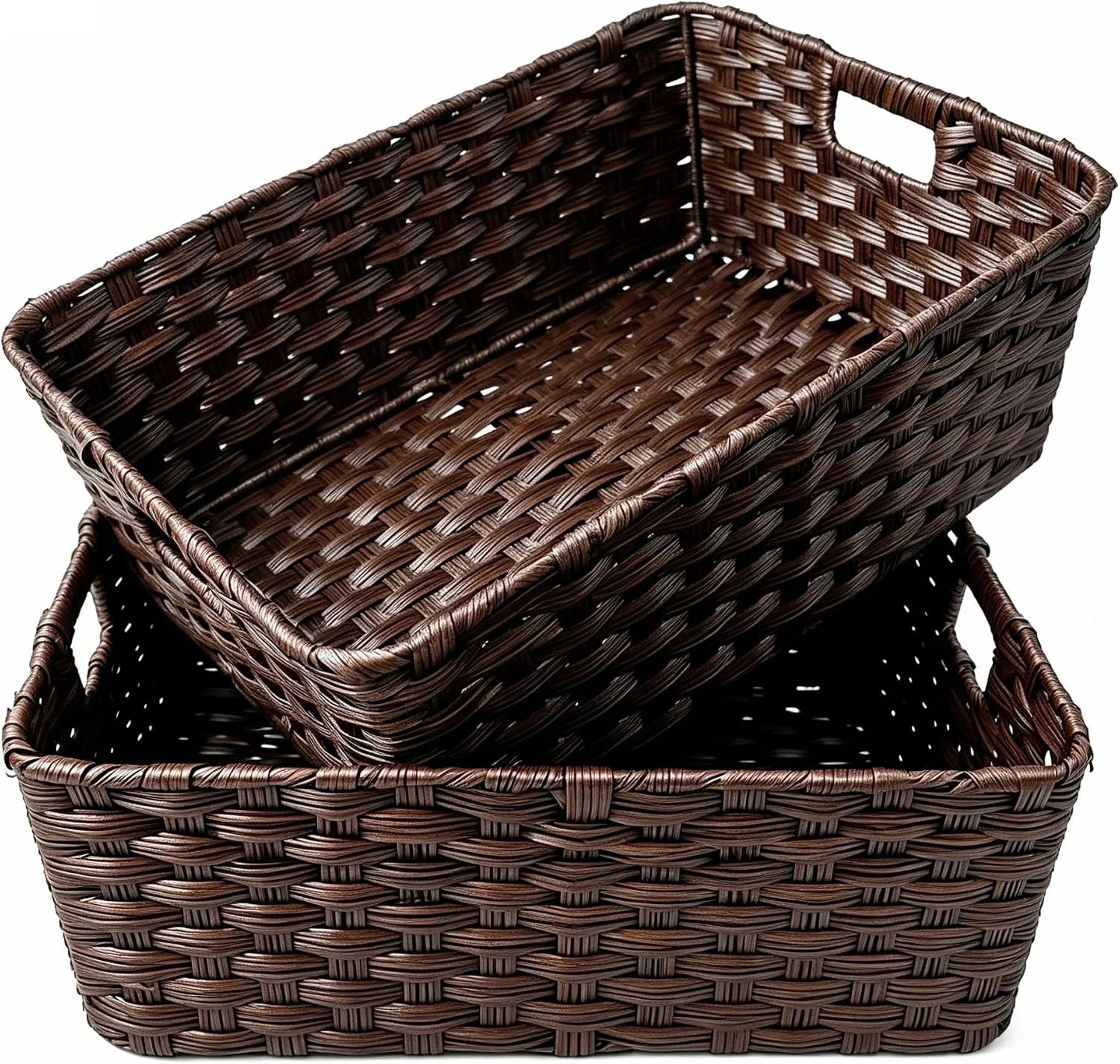 Special Wicker Storage Basket, Metal Frame, Set of 2, Washable Waterproof - Image 2