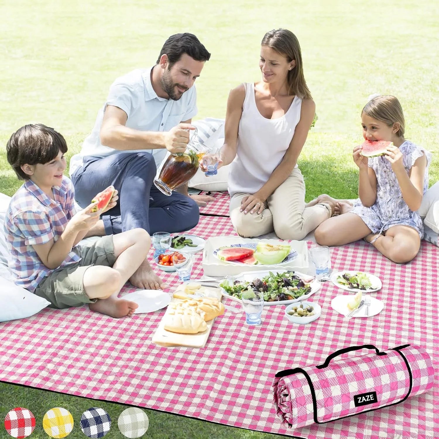 Special Extra Large Picnic Outdoor Blanket, 80鈥漻80" Waterproof Foldable Blankets Gingham Picnic Mat for Beach - Image 3