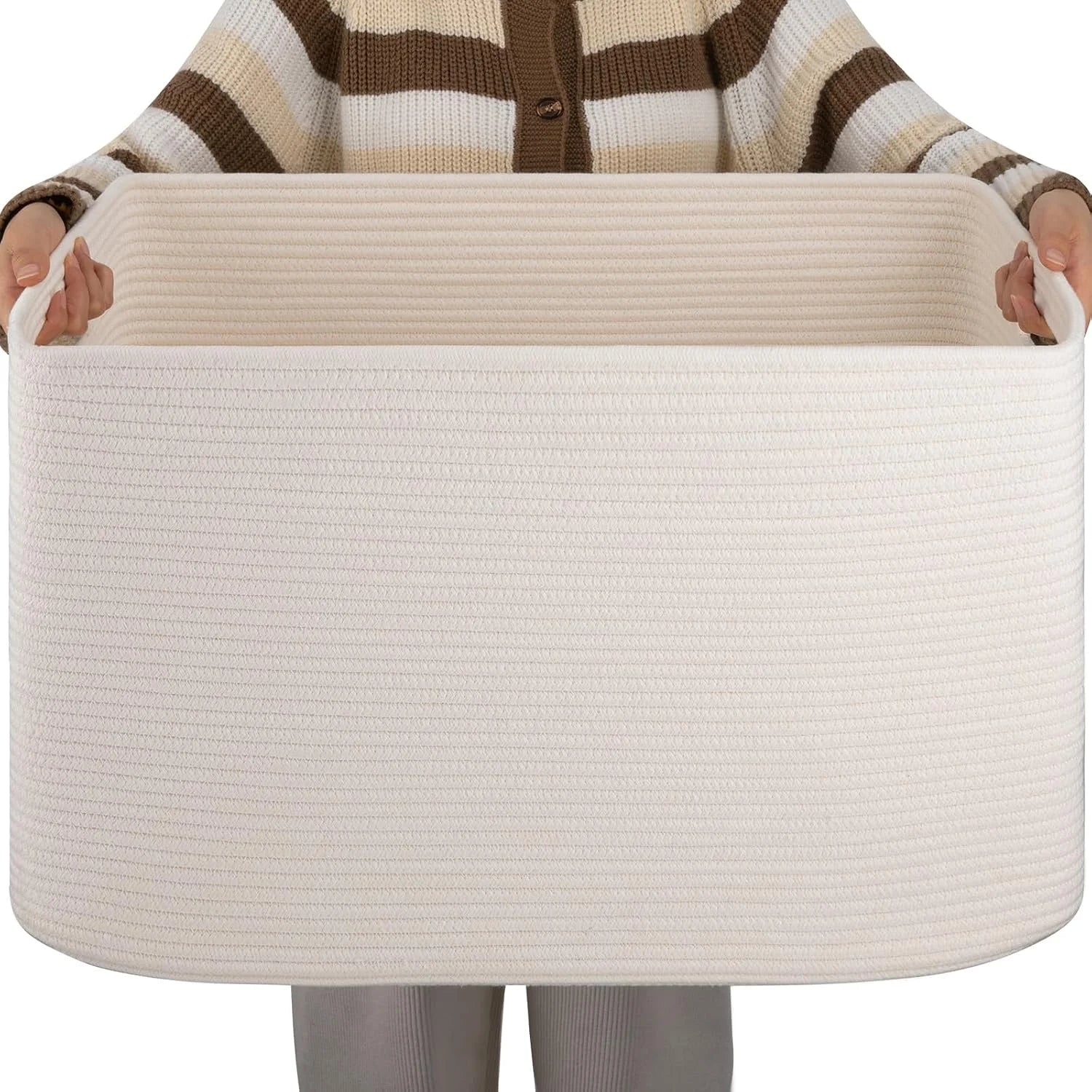 Special Large Blanket Basket, Storage Baskets with Handle, Rectangle Woven Cotton Rope Basket, Toy Organizer Bins, 22 x - Image 6