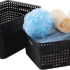 Alternative view of Special Weave Storage Baskets, Plastic Shelf Basket Bins, Black, 4 Packs