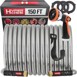 Special Best 100 ft Metal Garden Hose Set, No-Kink Durable 316 Stainless Steel, 10-Way Zync Spray Nozzle & Hook