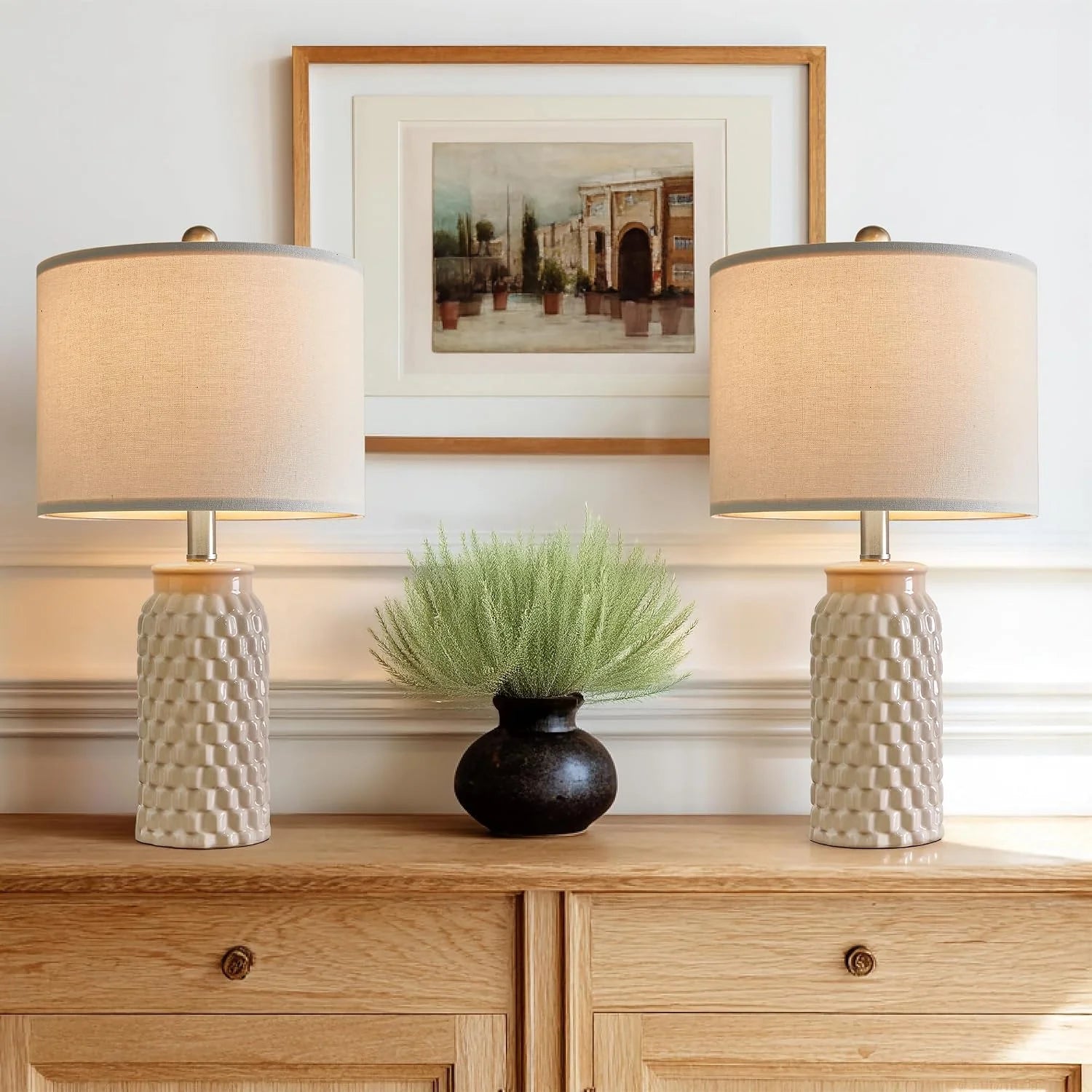 Special Vortether 20.5 Small Bedside Lamps Set of 2 with 5FT Cord, Green Ceramic Modern Farmhouse Table Lamps for Nightstand - Image 2