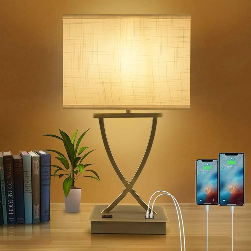 Special Fully Dimmable Medium Table Lamp for Bedroom with Type C/USB Charging Port and 1 AC Outlet White Shade 21.38 - Image 4