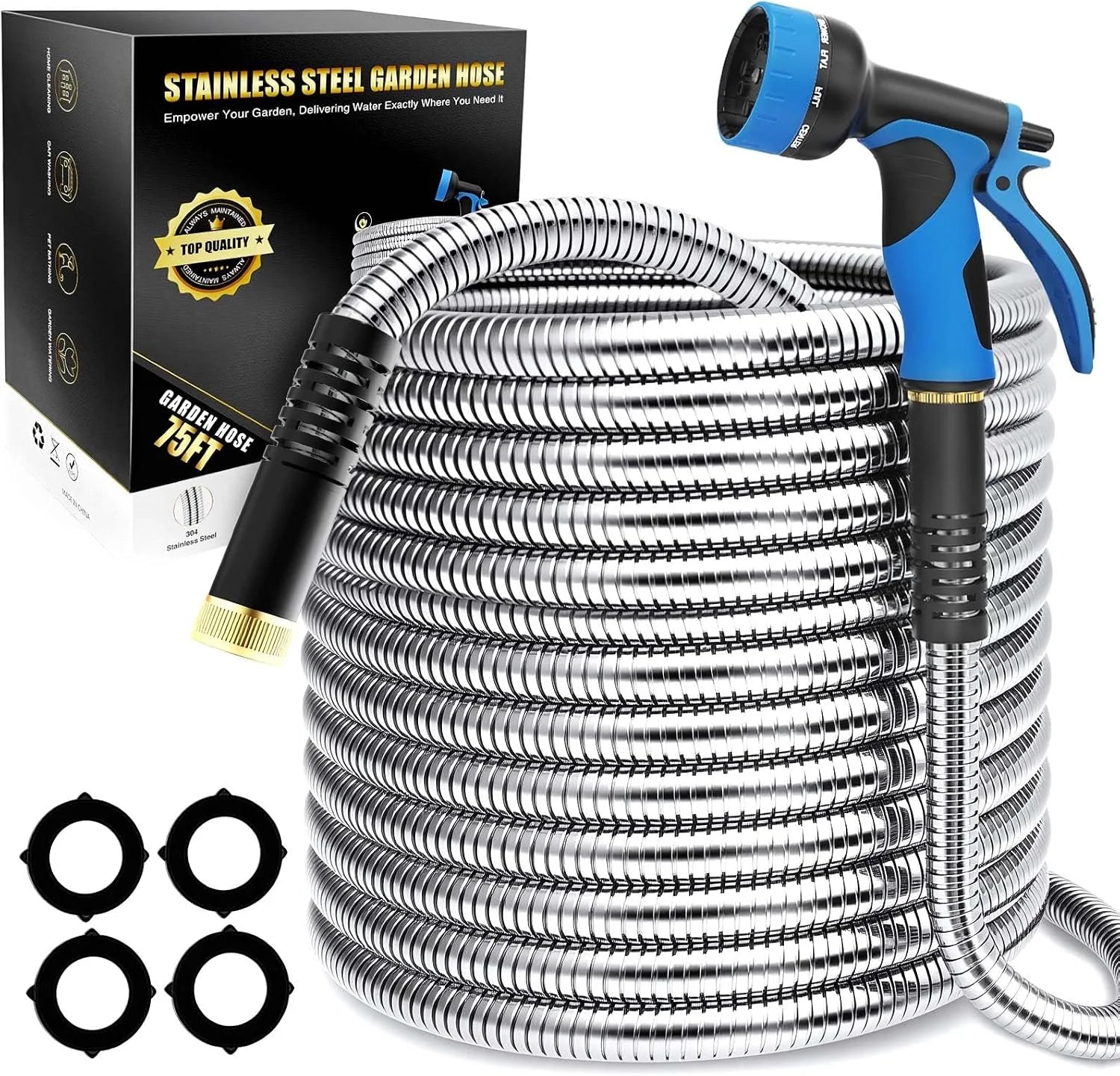 Special 150ft Stainless Steel Garden Hose, No-Kink Leak-Proof Crush Resistant, 10-Function Nozzle for Lawn Care - Image 9