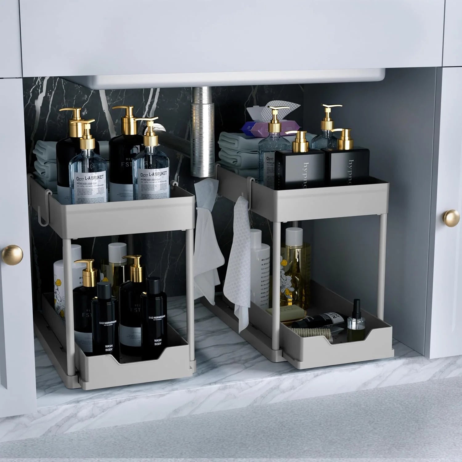 Special Sink Organizer 2 Pack, Bathroom Cabinet Organizer, 2 Tier Sliding Cabinet Basket Organizer Drawer, Baskets - Image 3