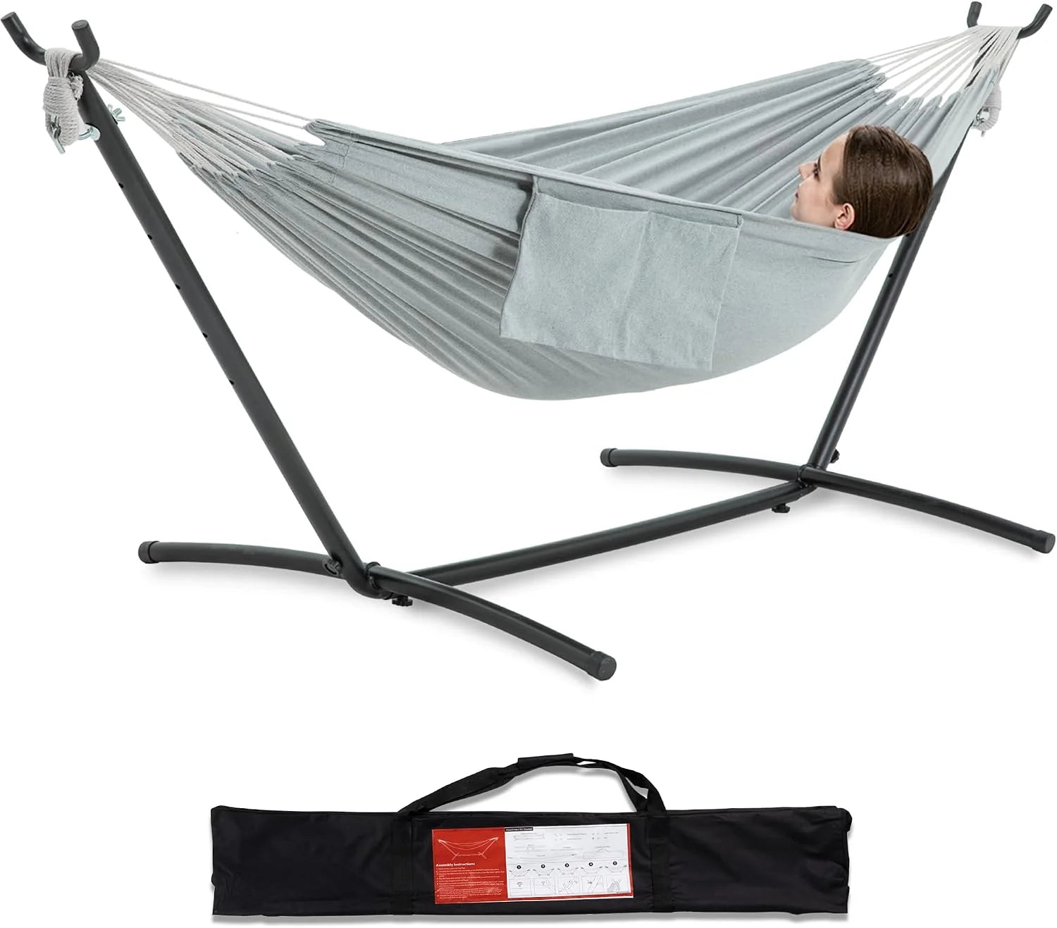 Special Double Hammock with Stand for Outside, Heavy-Duty, Portable (Coffee) - Image 14