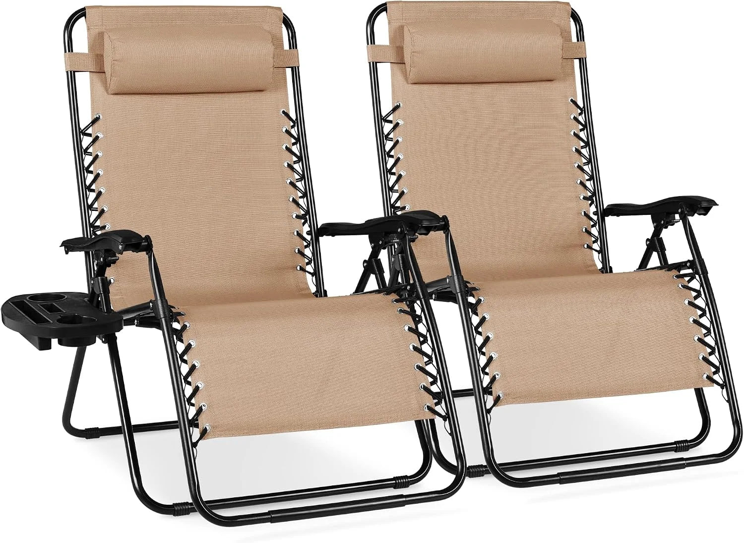 Special Choice Products Set of 2 Adjustable Steel Mesh Zero Gravity Lounge Chair Recliners w/Pillows and Cup Holder Trays - Image 11