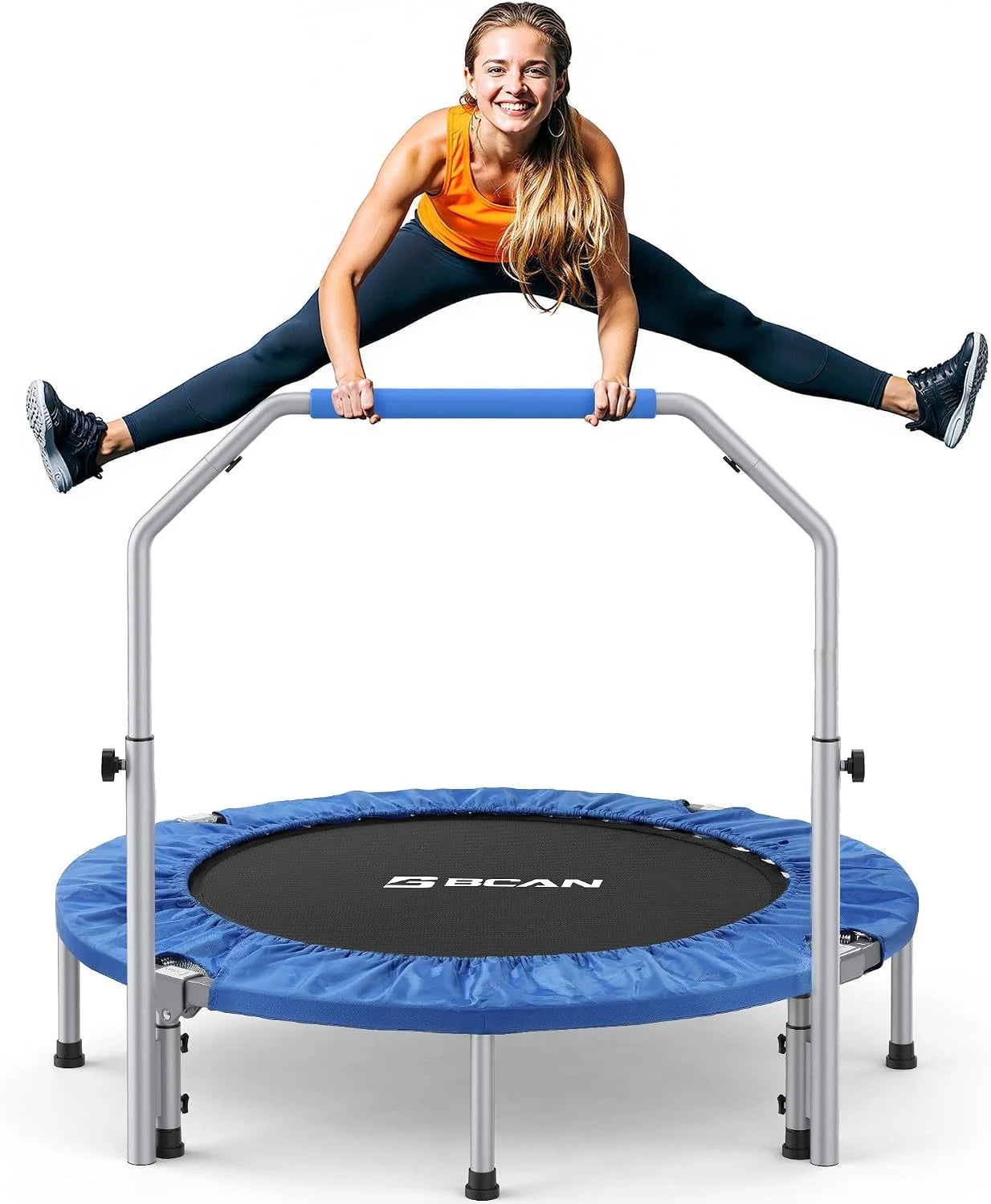 Special BCAN SP2 40/48 Foldable Mini Rebounder Trampoline for Adults, FED Fitness, 330/440 lbs Capacity, Adjustable Foam Handle