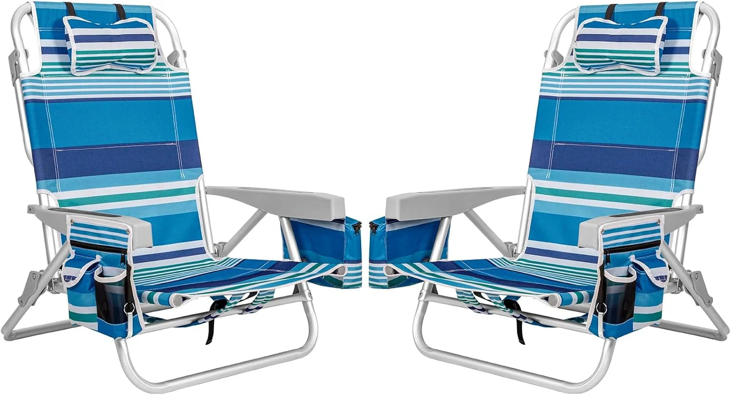 Special Aluminum Extra Wide 5-Position Lay Flat Folding Backpack Beach Chairs for Adults, with Cooler Bag - Image 2