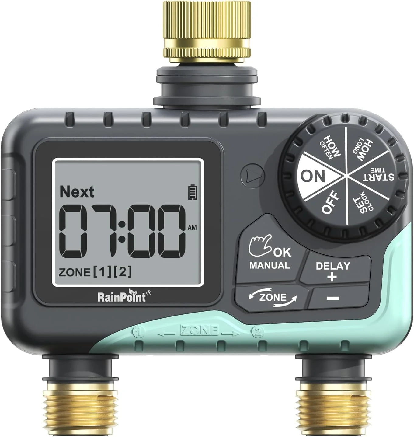 Special 2 Zone Sprinkler Timer with Brass Inlet and Outlet, Water Timer for Garden Hose with Rain Delay/Manual