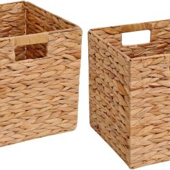 Special Storage Basket Set of 2 Foldable Hyacinth Storage Box, Handmade Woven Basket for Closet, Shelf Organization