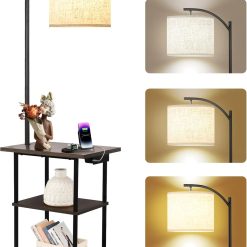 Special PESRAE Floor Lamp with Table, 3-Color Temperature, 9W LED, Modern Shelves Side Table for Bedroom