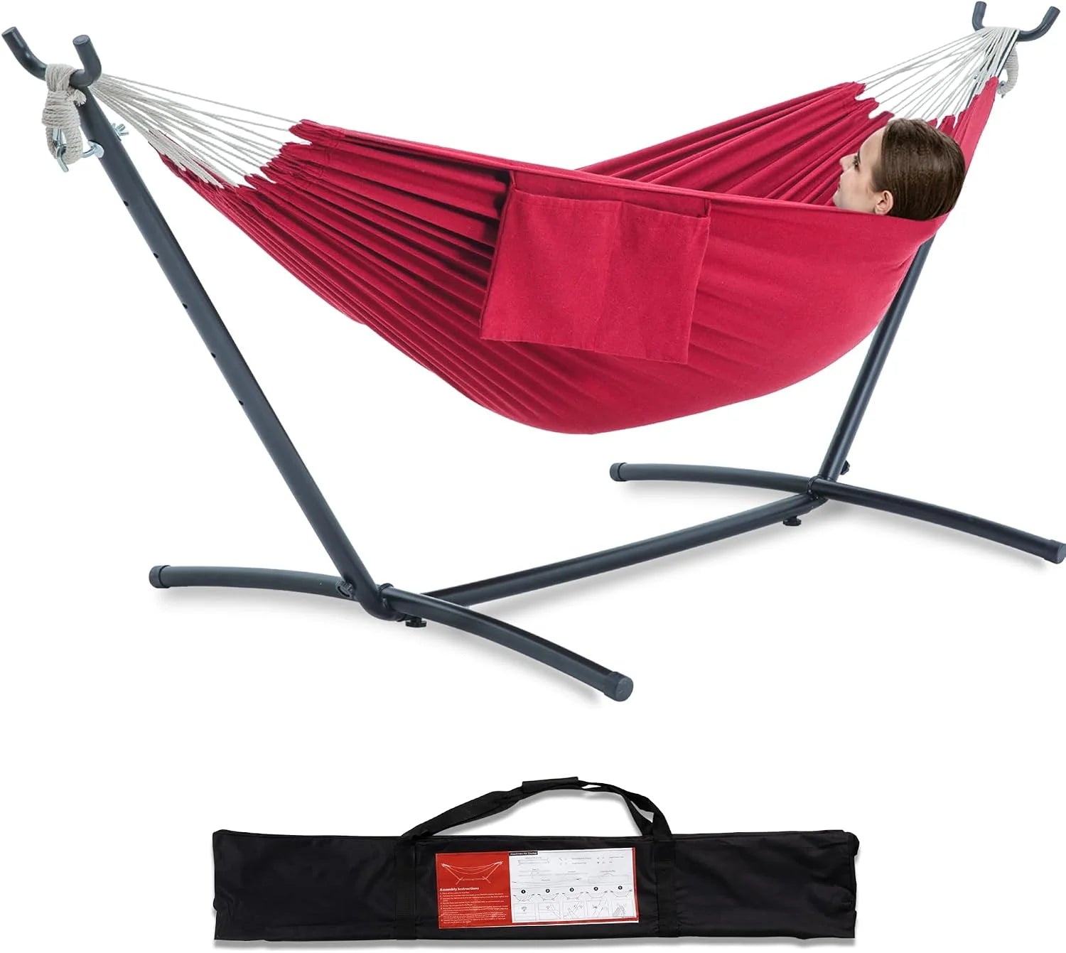 Special Double Hammock with Stand for Outside, Heavy-Duty, Portable (Coffee) - Image 9