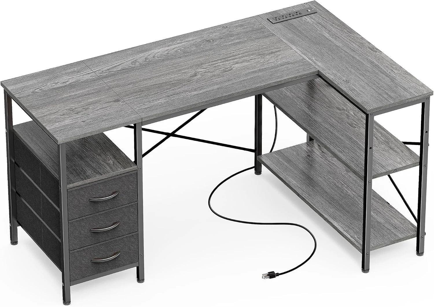 Special L Shaped Office Desk with Power Outlets, 47 Inch Computer Desk with 3 Drawers - Image 4