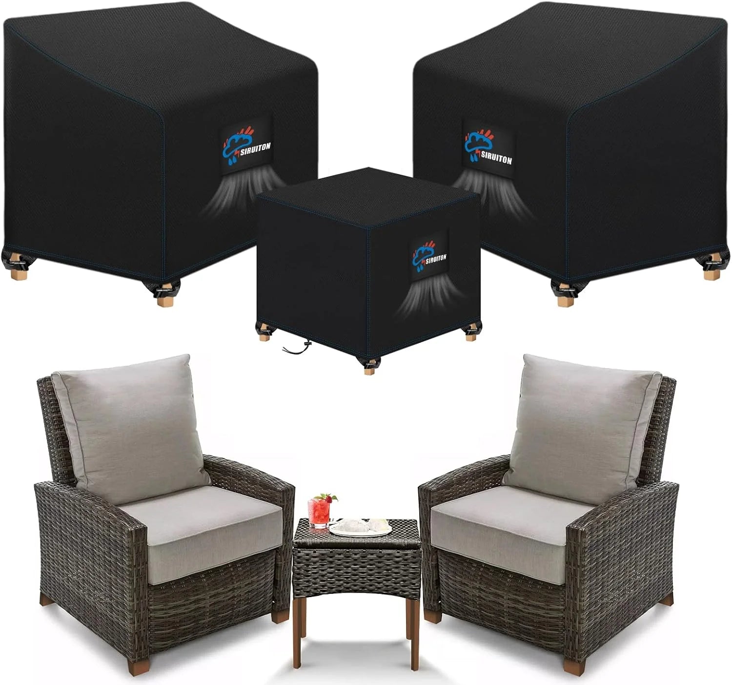 Special SIRUITON 3 Piece Outdoor Veranda Patio Garden Furniture Cover Set