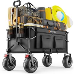 Special Beach Wagon with 9×3.5IN Big Inflatable Rubber Wheels for Sand, 240L Collapsible Wagon Cart