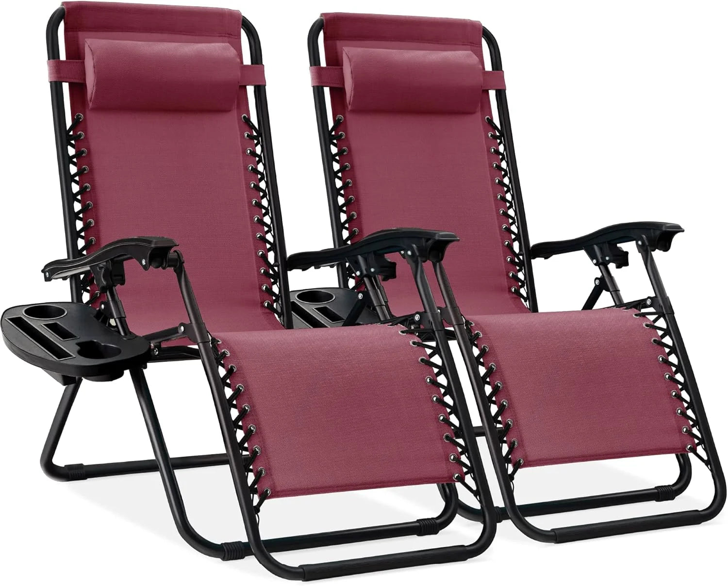 Special Best Choice Products Set of 2 Adjustable Steel Mesh Zero Gravity Lounge Chair Recliners w/Pillows and Cup Holder Trays - Image 49