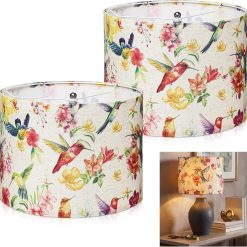 Alternative view of Special 2 Pack Chinoiserie Drum Lamp Shade 13 x 13 x 10 Inch Cream Linen Lampshade with Exquisite Bird Floral Lining