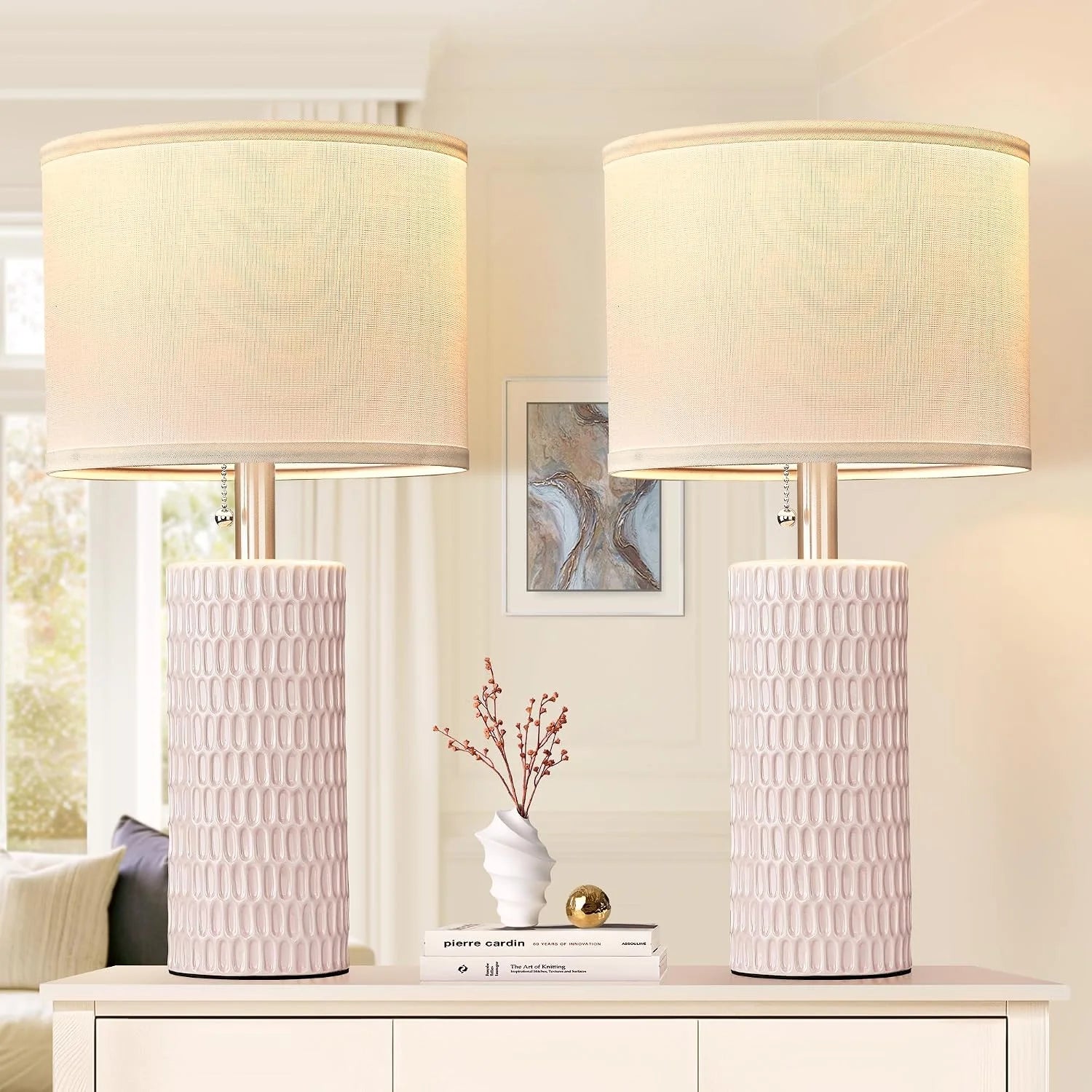 Special Reaketon 20.5 Modern Ceramic Table Lamps for Bedroom Set of 2, Farmhouse Table Lamp for Living Room Office Dorm - Image 6