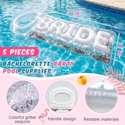 Alternative view of Special 5 Pcs Bachelorette Pool Floats Set, Bride Pool Party Decor: 72 Glitter Bride Raft Lounger & 4 Heart Swim Rings