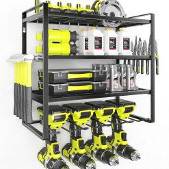 Special Power Tool Organizer Large 8 Drill Holder Wall Mount Heavy Duty Metal Tool Shelf with 12 Hooks Storage Rack for " For Garage