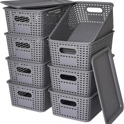 Special Plastic Storage Baskets with Lids for Organization, Stackable Storage bins, Storage Organizing Baskets