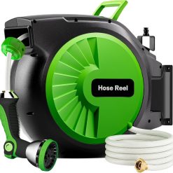 Special Garden Hose Reel 100FT x 1/2 in, Wall Mount Water Hose Reel for Outside with Auto Rewind