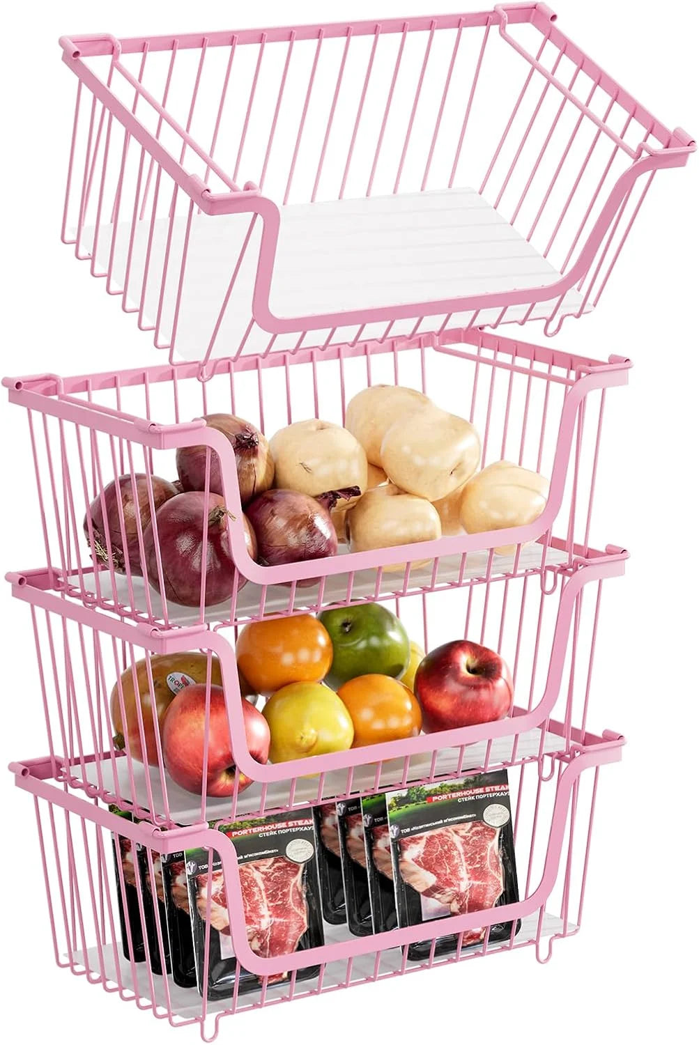 Special Stackable Wire Baskets Pantry Organizers and Storage Bins, Black, Breathable Metal Design with Rotating - Image 7