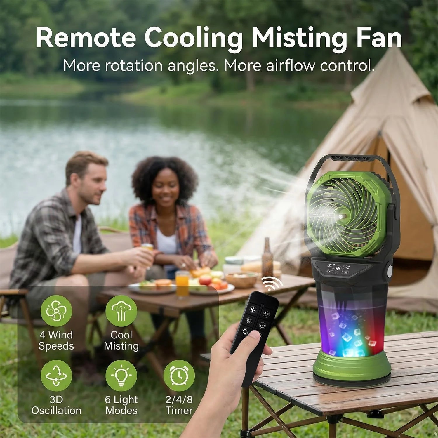 Special Misting Fan with Remote, 2L Water Tank & 2 Spray Modes, 30000mAh Rechargeable Outdoor Cooling Fan - Image 6